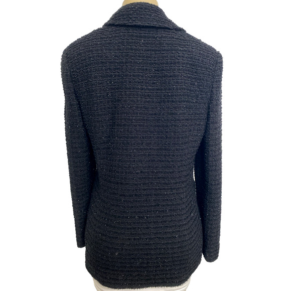 St John Jacket Blazer Knit Black Textured Tweed One Button Shimmer Long Sleeve 6 - Picture 3 of 8
